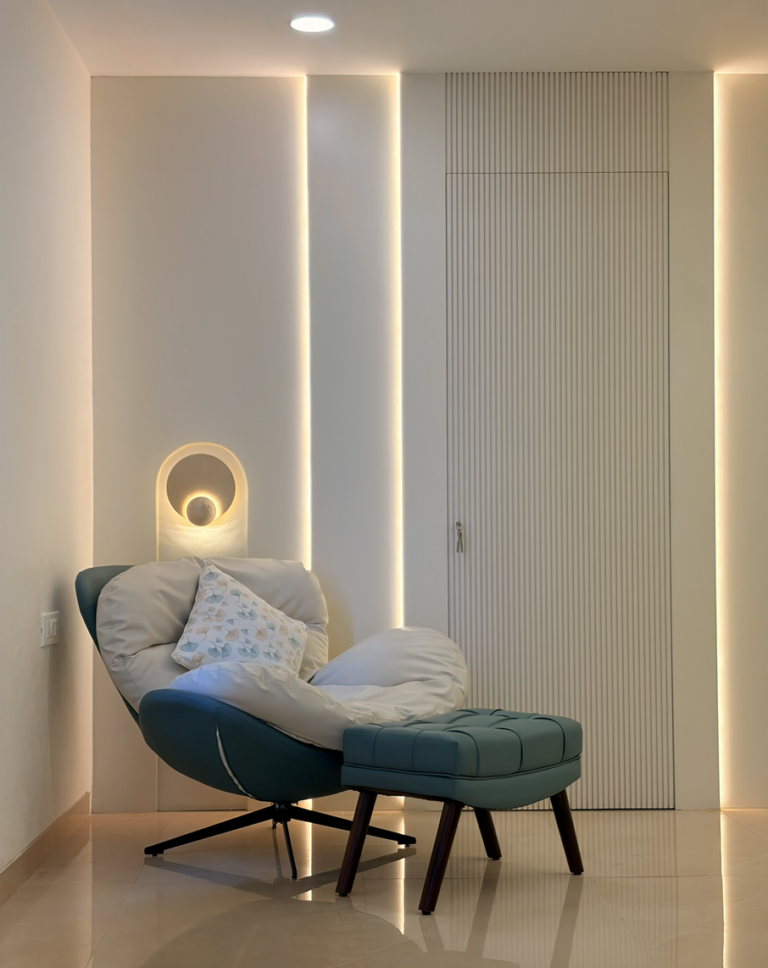 Master bed room interior of The Calisto Apartments Jaipur by Front Desk Architects