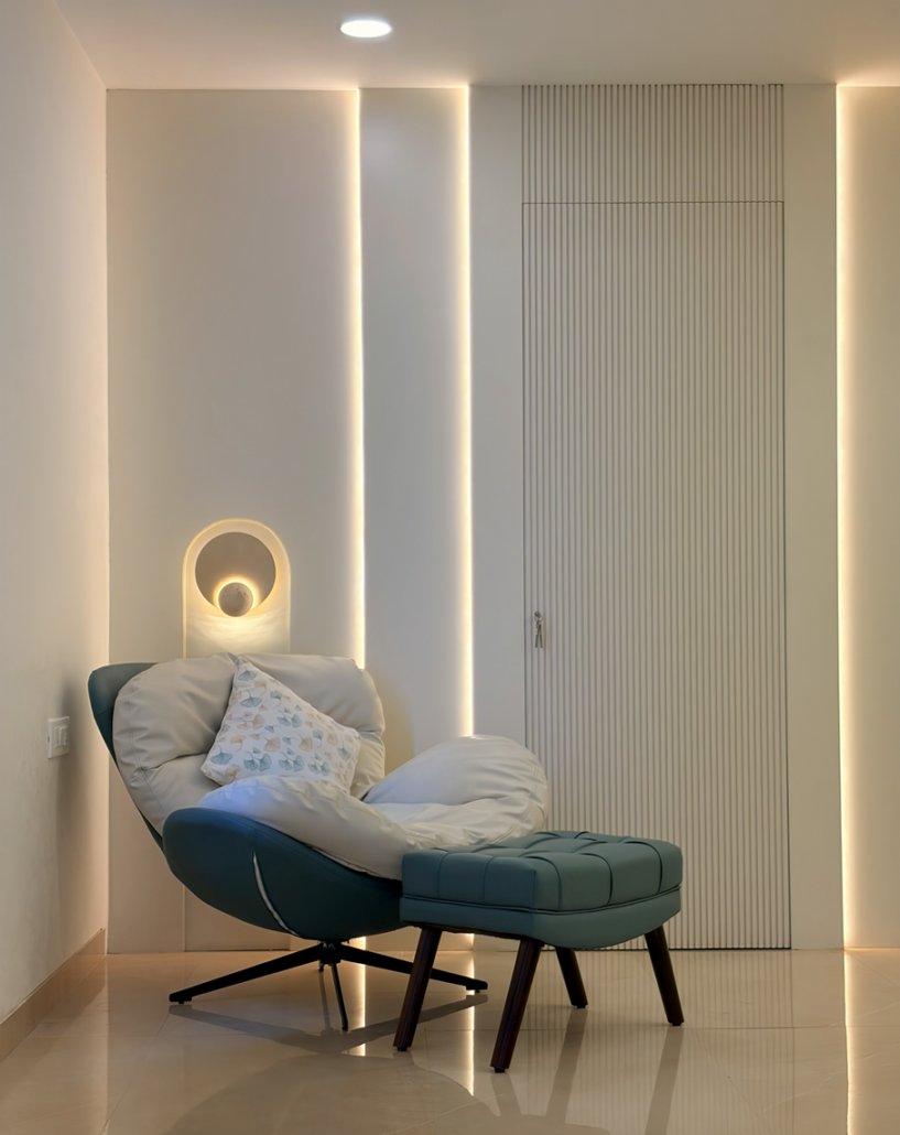 Master bed room interior of The Calisto Apartments Jaipur by Front Desk Architects