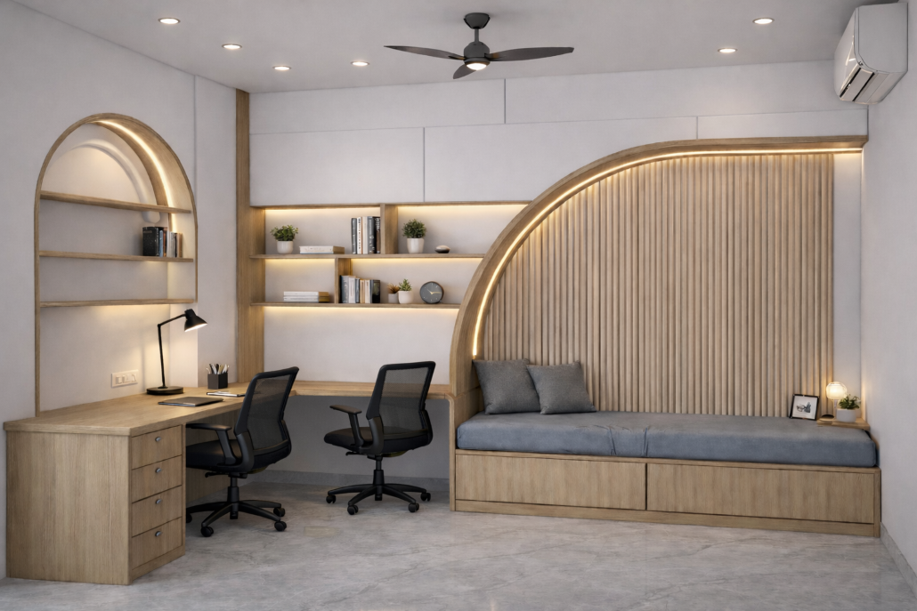 study room of Bungalow at C-Scheme, Jaipur interior design by Front Desk Architects